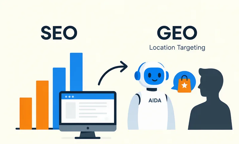 GEO与SEO对比示意图:搜索结果列表与AI答案双路径